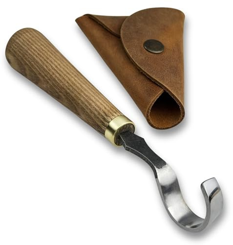 Sharky Spoon Carving Hook Knife 1.2 in (3 cm) – Curved Wood Carving Knife for Spoon and Bowl Making – Hand-Forged Carbon Steel Blade and Ash Wood Handle for Fine Detailing (3, Ounces)