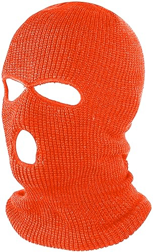 CRAZY LIZARD 3 Hole Balaclavas Knitted Full Face Cover Ski Mask, Winter Masks Knitted Mens Balaclava Warm Beanie for Karting, Hiking and Outdoor Sports (1, Orange)