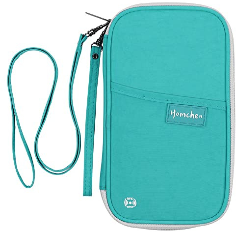homchen RFID Blocking Travel Passport Wallet Holder, Document Organiser Case Credit Card Holders for Men and Women (RFID Lake Green)