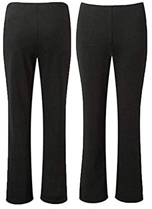 IDEAL ONLINE 2 Pack Womens Bootleg Trousers Ladies Bootcut Stretch Finely Ribbed Work Bottoms (as8, Numeric, Numeric_12, Regular, Long, Black)
