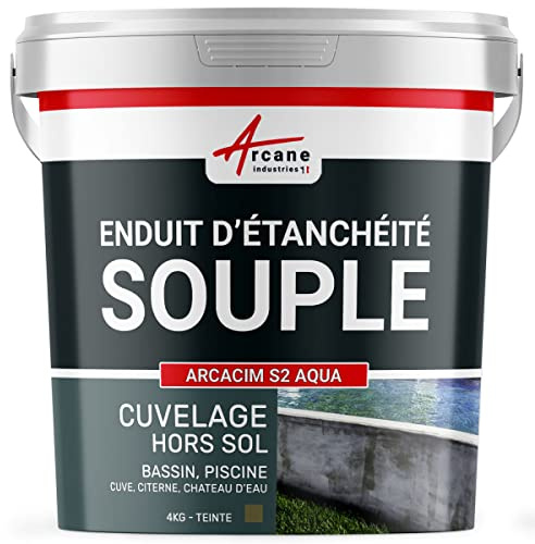 Revoque exterior impermeable: para piscina fuera de tierra, depósito, cisterna, tanque de agua - ARCACIM S2 AQUA - 4 kg Gris Marrón Cerca - RAL 7013 - ARCANE INDUSTRIES