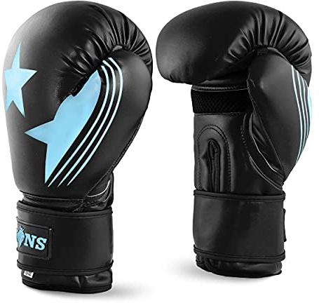 Lions Boxing Gloves MMA Punch Bag Training Mitts 6oz, 8oz, 10oz, 14oz, 16oz, Black, Pink, Red (Blue Star, 10oz)