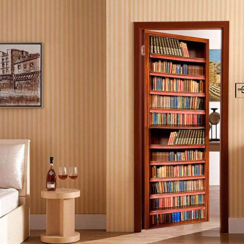 Adesivo per Porte 3D PVC Rimovibile Wall Sticker 95x215cm Libreria creativa porta poster camera da letto cucina soggiorno carta da parati impermeabile