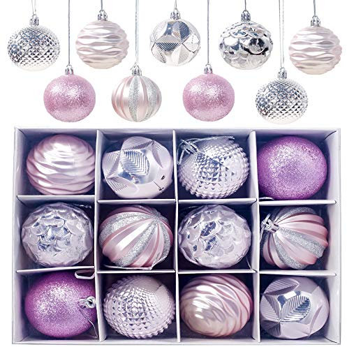 Gxhong Weihnachtskugeln, 12 Stück Christbaumkugeln Weihnachtskugel, Weihnachtsbaumschmuck Matt Glänzend Glitzernd Christbaumkugel ∅ 6CM, Rosa