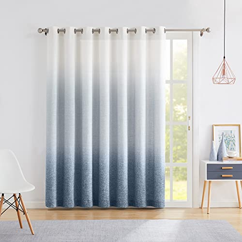 Ombre Door Curtain 100 Extra Wide Gradient Print on Rayon Blend Light Filtering Fabric Window Treatment for Sliding Patio Door with 14 Grommets, Cream White to Indigo Blue, 100 x 84, 1 Panel