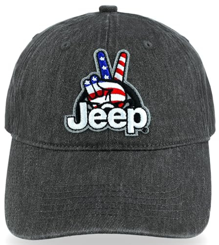 Jeep Wave USA Chino Twill Patch Garment Washed Hat (US, Alpha, One Size, Black)