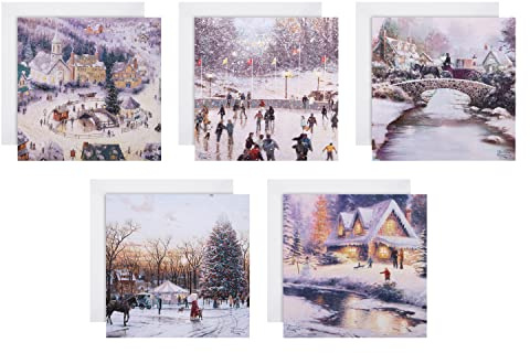 Hallmark Multipack Christmas Cards, Charity Cards, Pack of 30 in 5 Thomas Kinkade Designs, Ice Skating, Winter Activities