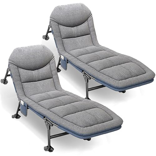Lit de Camp Pliable 1 Personne avec Matelas, Lit de Camping pour Adultes, 5 Positions Dossier Réglable, 190x65x30cm Bedchair Peche Carpe Lits de Camp et Hamacs pour Jardin Camping Extérieur, Gris