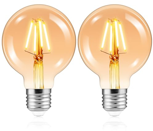 G80 Retro Dimmable Edison Decorative Antique LED Bulb 4W(40 Watts Equivalent), E27 Screw Bulb Warm White 2700K, Energy-Saving Pendant Lamp,Filament Globe Bulb,Suitable for Home,Restaurant,Cafe,2 Pack