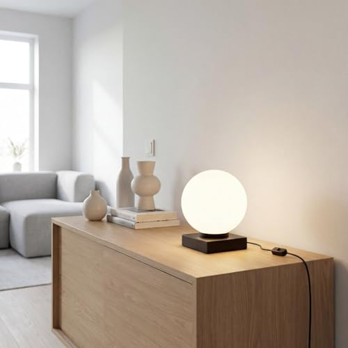 Lámpara de mesa moderna negra y blanca metal y vidrio esférica con interruptor de cable para sala de estar y oficina altura: 17,5 cm E14 lámpara de noche para dormitorio con interruptor