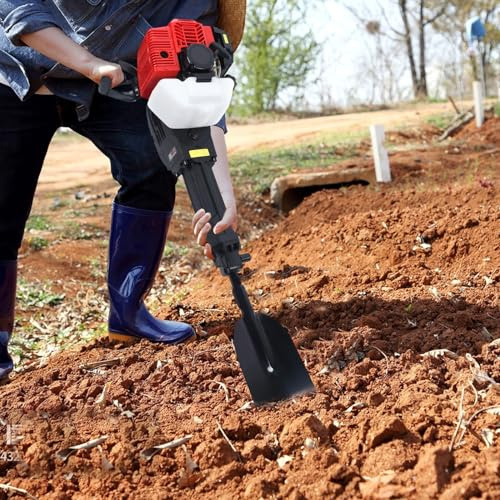Pelle à essence à 2 temps 52 cm³, multifonctionnelle, 6500 tr/min, marteau de jardinage, pelle de démolition, pelle de jardin, pelleteuse, pour applications de jardin et de pelouse lors du travail du