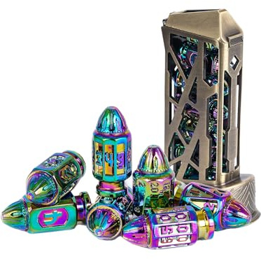 UDIXI Metal DND Bullet Dice Set, Polyhedral Bullet Metal Dice Set Rainbow