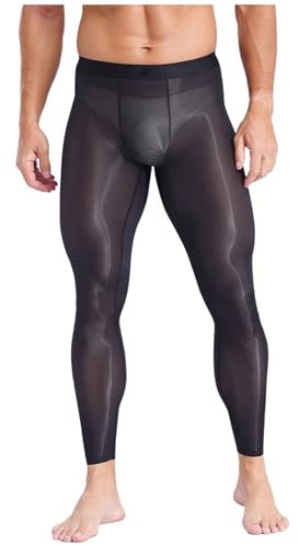 Sxiwei Herren Eisseide Sport Leggings Lang Funktionswäsche Hose Schnell Trocknend Laufhosen Atmungsaktiv Tights Unterhose Schwarz L