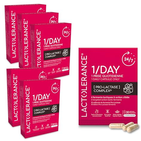 LACTOLERANCE 1/DAY Probióticos Precursores de Lactasa, 24h, 180 Cápsulas