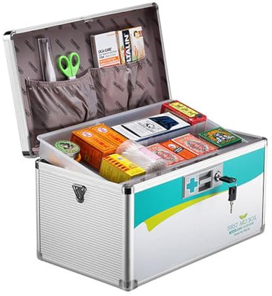 TOOSOAR 30 cm medicinlåda, husapotekslåda med lås, aluminiumlegering medicinlåda för hemmabruk