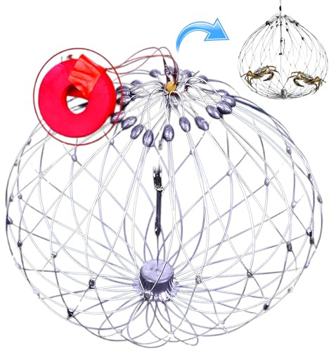 Trampa de Pesca Automática Plegable - Red de Captura para Cangrejos, Camarones y Peces, Jaula de Acero Inoxidable con Apertura y Cierre Automático, Malla Duradera para Agua Dulce y Salada