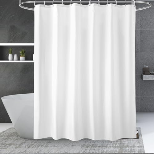 180 X 200 Cm Duschvorhang Weiß Mit 12 Duschvorhangringen, Waschbar Peva Badewanne Vorhang, Bathroom Curtains, Dusch Vorhang, Weiss Duschvorhang Antischimmel, Anti-Schimmel Für Badewanne, Badezimmer