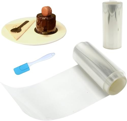 Cinta transparente para tartas de repostería de rodillos de decoración para rodear las tortas de espuma de repostería, rollos de collares de pastel, material de pastelería (10 x 10 m), con 1 rascador