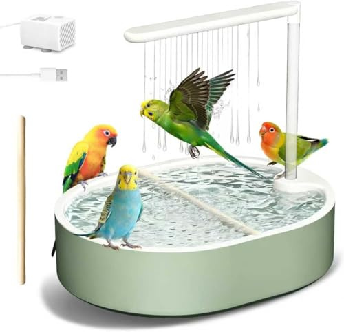 Ducha para Pájaros, Bañera Automática con Bomba USB y Agua en Circulación, Baño para Jaula con Múltiples Salidas, para Periquitos, Ninfas, Agapornis y Pequeños Loros, Verde