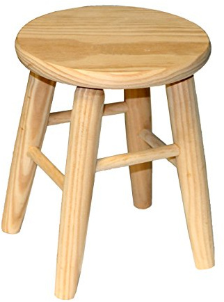 Acan Tradineur - Taburete Redondo de Madera, banqueta de Madera Natural sin Tratar con reposapiés, Asiento para niños, hogar, Cocina, salón, 25,5 x 20 cm