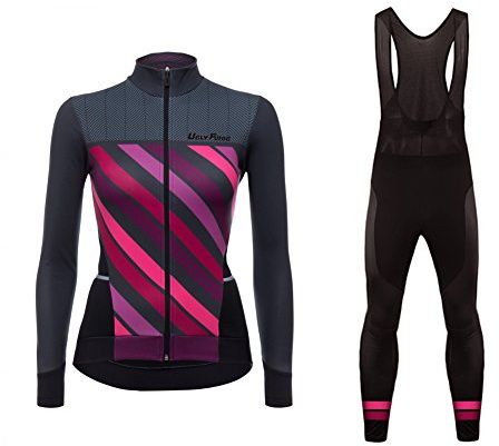 UGLY FROG Adulte Ensemble Maillot Pantalon Cyclisme Manches Longues Respirant 3D Gel Rembourée Séchage Rapide Tenus pour Vélo VTT Femme Hiver Fleece Wear （Deux Pièces）