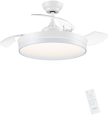 CJOY Ventilatore da soffitto con luce, 107 cm, ventilatore a soffitto con 3 lame retrattili, ventilatore da soffitto silenzioso reversibile estate e inverno, 6 velocità, tempismo, 3 temperatura di