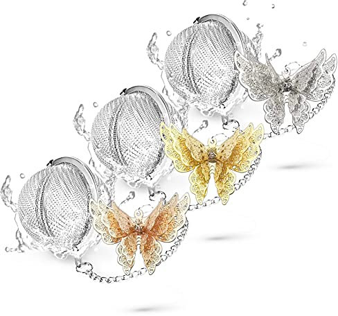 Löst te steeper 3 set teboll infusionsenheter för löst te, tebladinfusion 3D fjärilshänge tespridare för löst te rostfritt stål tesil med berlock tehållare