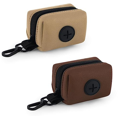 Wolfone 2-Pack Hundekotbeutel-Halter,Kotbeutelhalter für Leine,Hundekotbeutelspender für die Leine-Passt an Jede Hundeleine-Inklusive 2-Pack Kotbeutelspender Braun/Sand