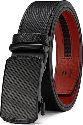 DOOPAI Leather Ratchet Belts for Men Automatic Belts Men With Easier Slide Buckle,1 3/8 Adjustable Trim to Fit, 01 Black