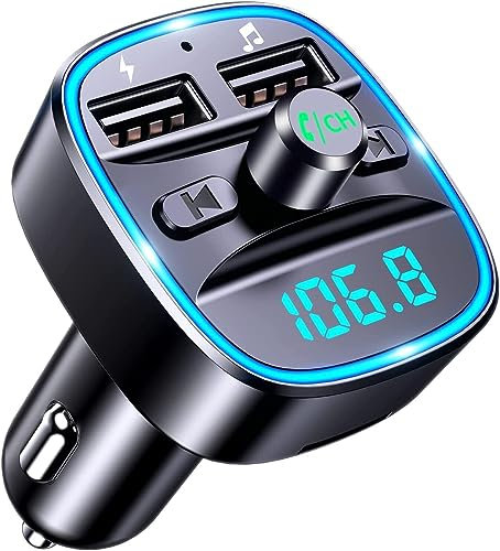 Bluetooth Wireless Dual USB Ports FM Transmitter Adaptor for Cars, FM Transmitter, Radio Adapter Car Kit with 2 USB Ports Car Charger MP3 Player Support TF Card & Disk