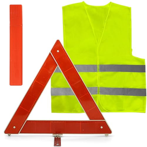 ZephyrCraft 2in1 Warnwesten Auto und Warning Triangles Set - Reflektierende Warnweste Motorrad und Warndreieck-Halterungshalter, Faltbares Warndreieck KFZ Klein, Mit Aufbewahrungskoffer