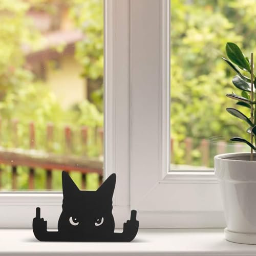 Yunjuhop Statue Decoration Interieur - Figurine Chat Noir d'extérieur pour décoration de Jardin, Bureau, Cour - Cadeau Amusant pour Les Amoureux des Chats Noirs - Taille M