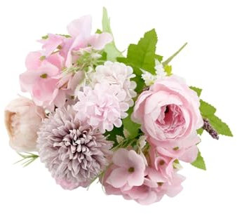 Ramo flores artificiales de peonias y hortensias para decoración hogar centro de flores cementerio centro de mesa arreglos florales bodas comuniones fiestas hoteles oficinas empresas (púrpura)