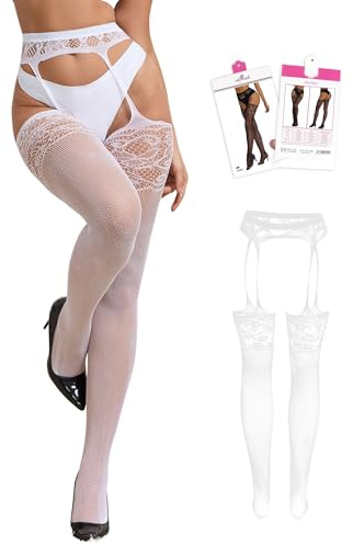 ohyeahlady Women's Suspender Tights Sexy Lace Crotch Open Stockings XS-M