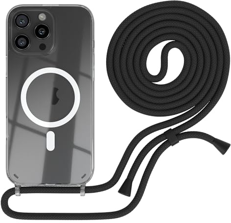 EAZY CASE - mobilkedja kompatibel med iPhone 16 Pro Max, kedja för upphängning, stötsäkert mobilskal för iPhone 16 Pro Max, silikonskal med rem, transparent mobilskal i Svart - Clips Svart