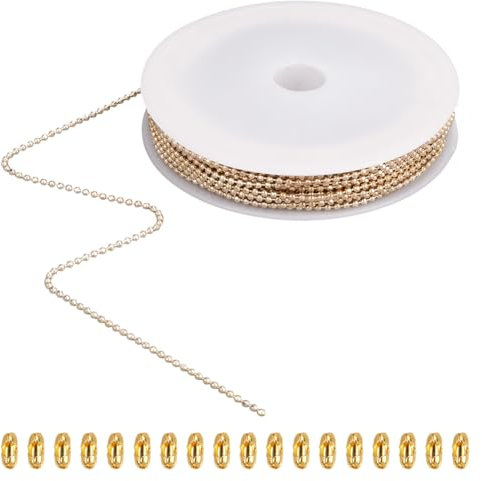 SOFPLATE 30 piede/9 m 1.5mm Catena A Sfere In Oro Rotolo Catene per Targhette per Cani Piccole Perline Rotonde Sfaccettate In Ottone Saldato Estensione Perline In Metlega Connettori per La Creazione d