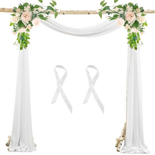 600*75cm Hochzeit Vorhang, Hochzeitsbogen Chiffon Stoff Vorhang Querbehang Transparente Tüll Hintergrund Kulissenvorhänge Hochzeitsbogen Gardinen Dekoration Torbogen Fotografie Party Zeremonie(Weiß)