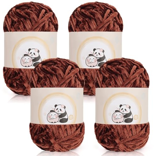 Aeelike 400 g di lana di ciniglia calda per uncinetto, soffice filato spesso per lavorare a maglia, in velluto per bambini, per la coperta di Amigurumis, caffè