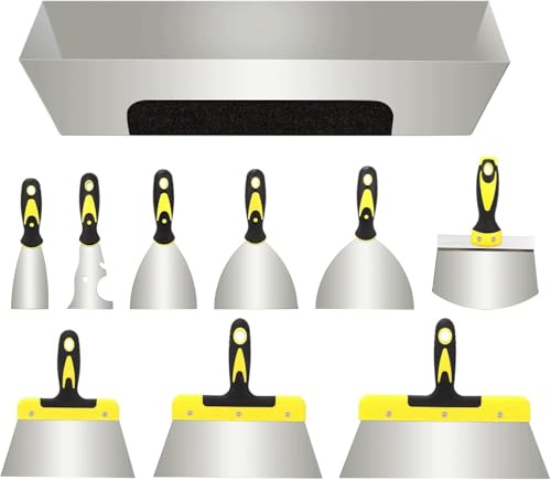 Gachiwar Set Di Coltelli Di Spatola per Stucco, Finitura Degli Strumenti per Cartongesso, Coltelli per Cartongesso per La Riparazione Del Muro(10 Pezzi)