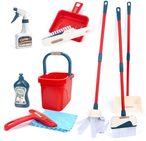 Jenilily Kids Cleaning Set Toys , 10PCS Detachable Broom, Mop, Dustpan, Brush, Housekeeping Pretend Playset Gift for Girls & Boys
