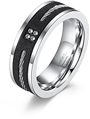 RZRPYFMM Anello in Acciaio Inossidabile Smerigliato Da 8 Mm, Intarsiato Con Fune Metallica Ritorta, Gioielli Di Fidanzamento Punk Maschili E Femminili,Nero,7