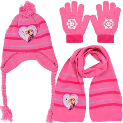 Kids Winter Scarf Gloves Set,3-Piece Elsa Hat Scarf Glovs Girls Winter Warm Beanie Hat, Scarf, Gloves Set for Girls Aged 2-8