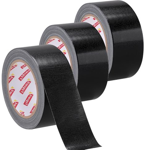Fyguard 3 Rolls Duct Tape Black, 48mm x 28m Waterproof Strong Tape 210μ Gaffa Tape No residue for a Variety of Surfaces, Repair Fastening Reinforcing (84m in Total)