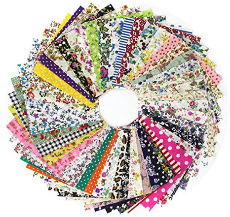 (100% Baumwolle) 100 Stück Patchwork Stoffe 10 x 10 cm Bunte Baumwollstoff Set Stoffpaket DIY Baumwolltuch Stoffreste Paket Stoffpakete in zufälligen Muster und Farbe