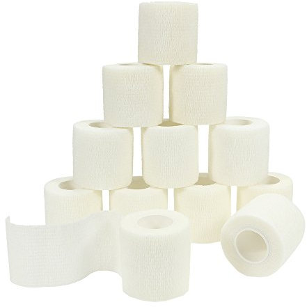 Tocone 12 Rotoli Benda Elastica Bendaggio Adesiva Coesiva Benda Nastro Elastico Autoadesivo Salvapelle Sport Nastro Bendaggio Sportivo per Mani, Piedi, Ginocchia, Braccia 5cm x 4.5m (Bianco)