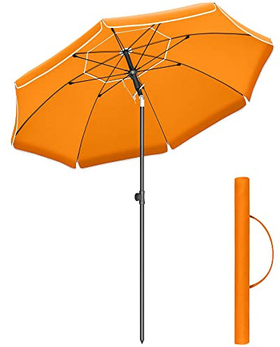 SONGMICS Sonnenschirm, 200 cm, Sonnenschutz, UPF 50+, um 30° in beide Richtungen neigbar, höhenverstellbar, mit Tragetasche, für Balkon, Garten, Terrasse, Strand, ohne Sockel, Orange GPU65OGV1