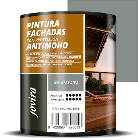 JOVIRA PINTURAS PINTURA FACHADAS ANTIMOHO. Repelente al agua, impermeable y anti fisuras. (750 Mililitros, Gris Otoño)