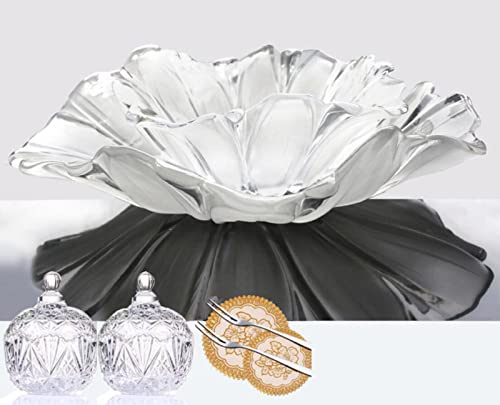 JUNYFFF Bol à fruits en verre - Assiette à fruits colorée - Avec couvercle - Boîte à bonbons - Boîte à biscuits (2 assiettes à fruits, 2 bocaux), D