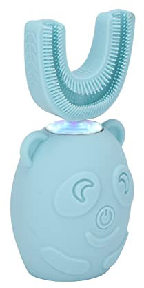Elektrische Kinderzahnbürste Automatische Aufhellungszahnbürste für Kinder mit Blaulicht, U-förmiger Bürstenkopf, IPX7 Wasserdicht (Blau)