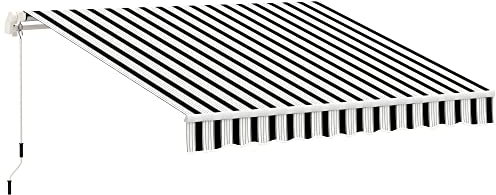 Outsunny toldo de Brazo articulado Manual toldo 4m con manivela toldo para balcón protección Solar fijación Mural balcón Aluminio Blanco+Azul 395 x 245 cm